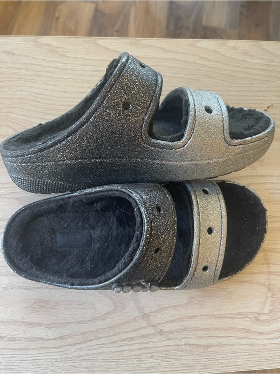 CROCS Shoes - CROCS Slide Sandals with Plush Lining - Silver/Black
